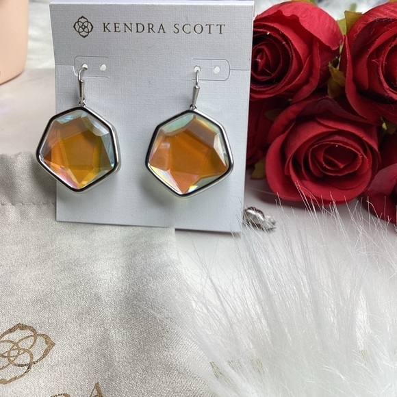 KENDRA SCOTT NECKLACE EARRING SET SILVER VANESSA DICHROIC GLASS RHINESTONES - Picture 6 of 10